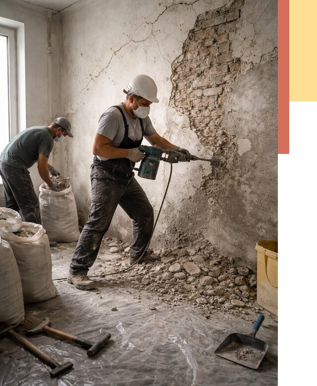 Демонтаж штукатурки со стен в Похвистнево от 7381 руб/м² — быстро и недорого | ОТДЕЛОЧНИК-Пхв