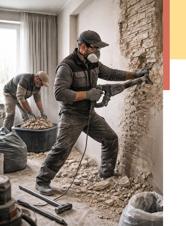 Демонтаж декоративного камня в Похвистнево от 1487 руб/м² — быстро и недорого | ОТДЕЛОЧНИК-Пхв