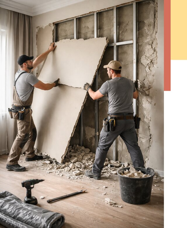 Демонтаж гипсокартона со стен в Похвистнево от 359 руб. — услуги демонтажа | ОТДЕЛОЧНИК-Пхв