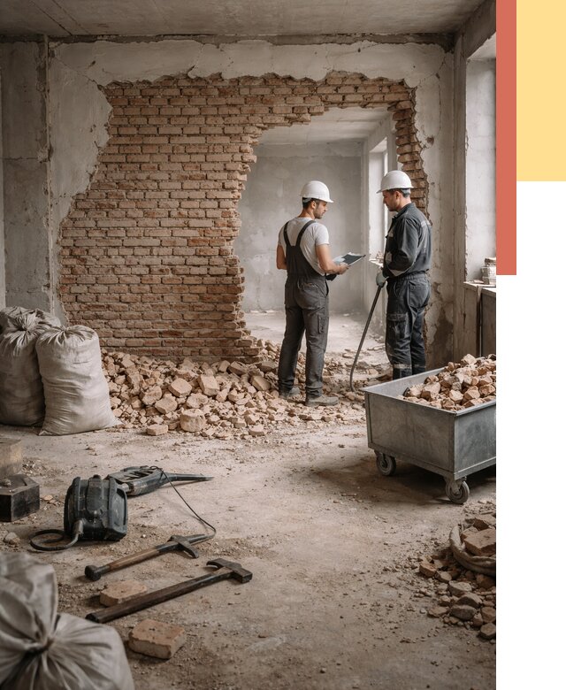 Демонтаж кирпичных стен в Похвистнево от 4306 руб. — быстро, недорого, под ключ | ОТДЕЛОЧНИК-Пхв