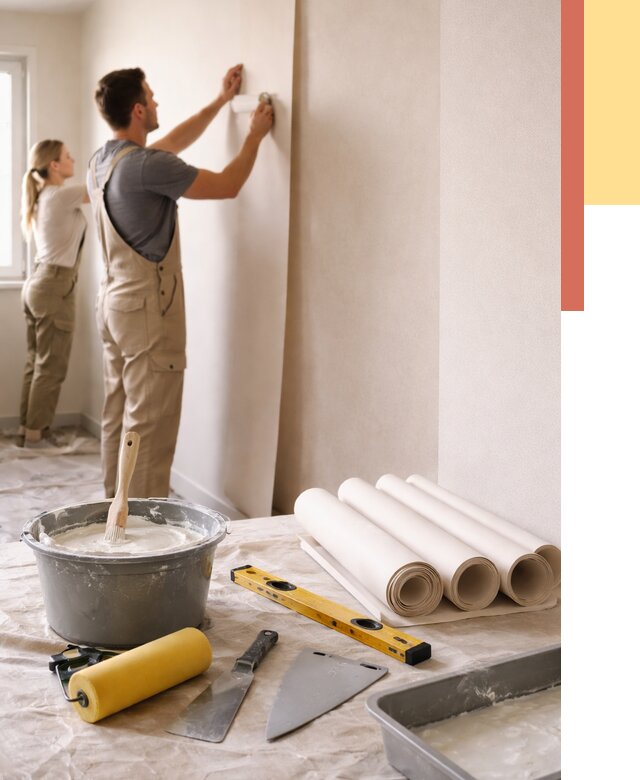 Поклейка бумажных обоев в Похвистнево от 5639 руб./м2 — быстро и недорого | ОТДЕЛОЧНИК-Пхв