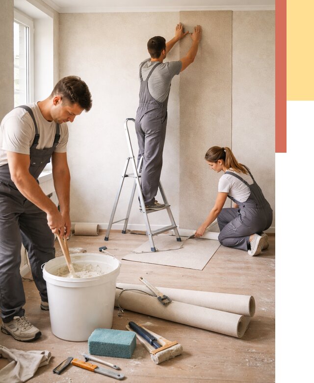 Оклейка стен обоями в Похвистнево от 3588 руб/м2 — быстро и недорого | ОТДЕЛОЧНИК-Пхв