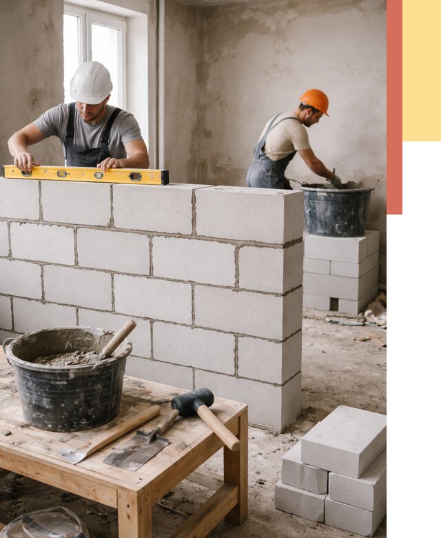 Кладка перегородок из газобетона в Похвистнево от 3281 руб. под ключ | ОТДЕЛОЧНИК-Пхв