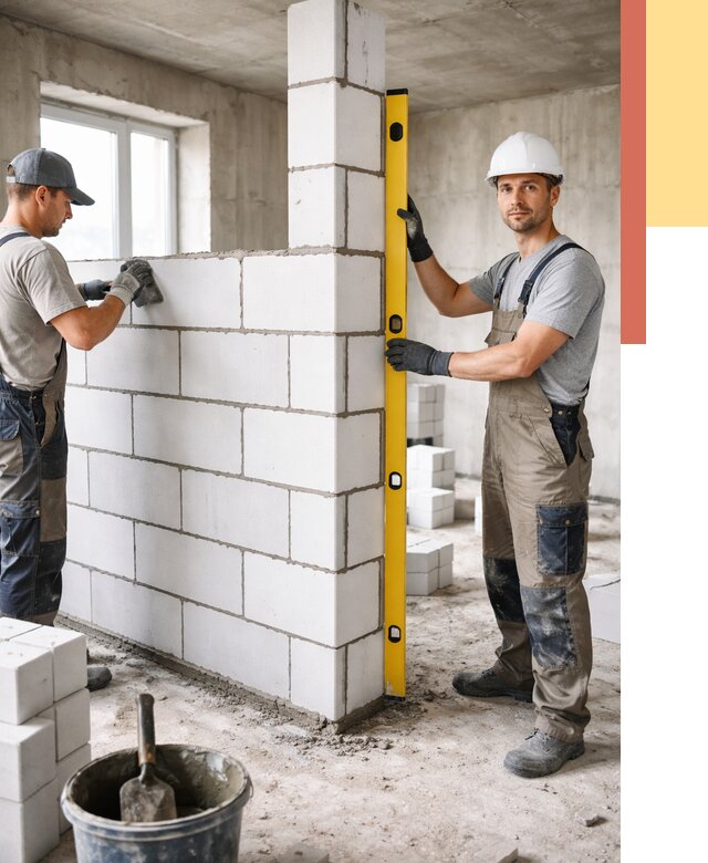 Кладка перегородок из пеноблока в Похвистнево от 1845 руб. под ключ | ОТДЕЛОЧНИК-Пхв