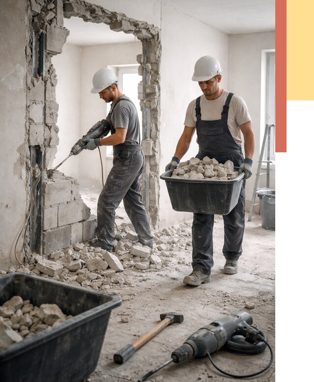 Демонтаж блоковых перегородок в Похвистнево от 3845 руб. — быстро и недорого | ОТДЕЛОЧНИК-Пхв