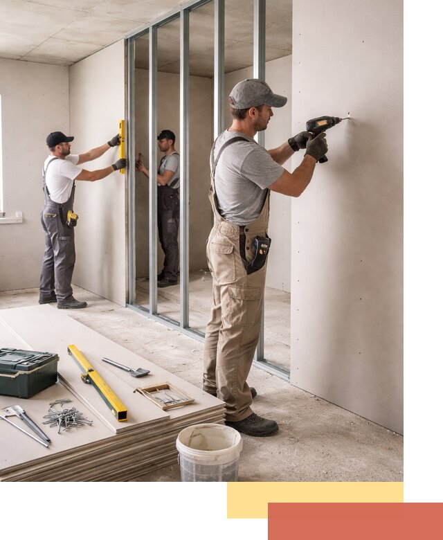 Однослойная перегородка из гипсокартона в Похвистнево под ключ, монтаж и отделка