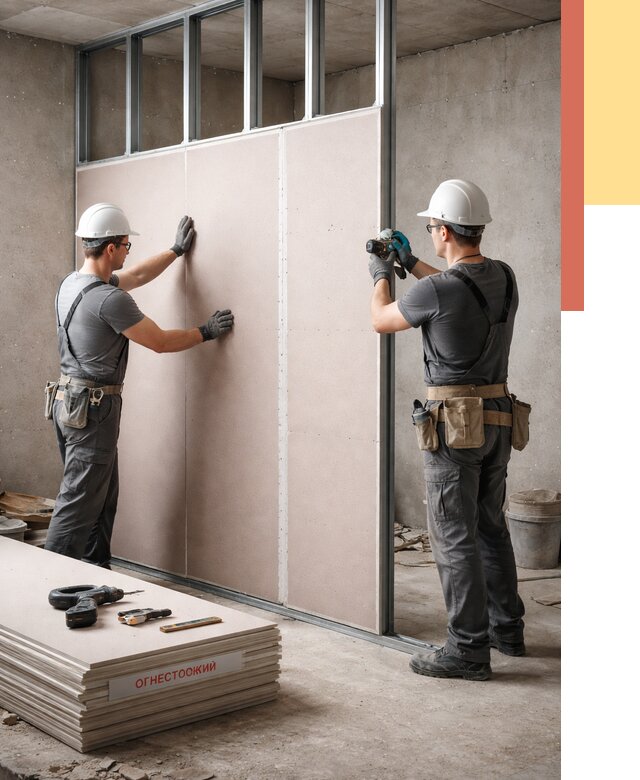 Перегородка из огнестойкого гипсокартона в Похвистнево от 1897 руб. под ключ | ОТДЕЛОЧНИК-Пхв