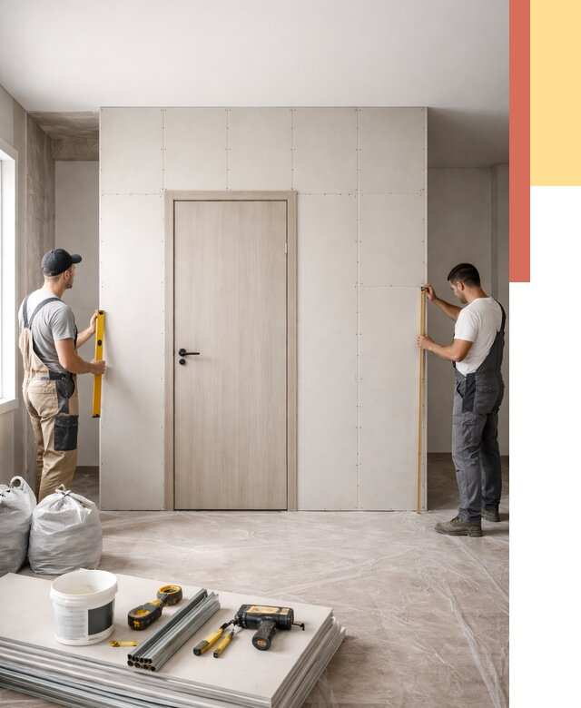 Перегородка из гипсокартона с дверью в Похвистнево от 4613 руб. под ключ | ОТДЕЛОЧНИК-Пхв