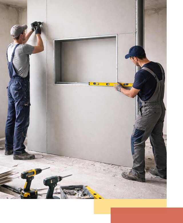 Перегородка из гипсокартона с нишей под декор в Похвистнево