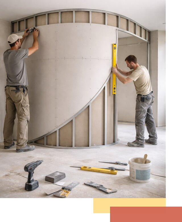 Радиусная перегородка из гипсокартона в Похвистнево под ключ