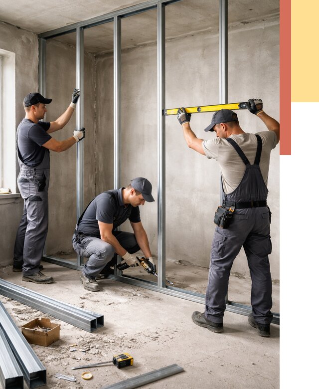 Монтаж каркаса перегородки из профиля в Похвистнево от 769 руб. | ОТДЕЛОЧНИК-Пхв