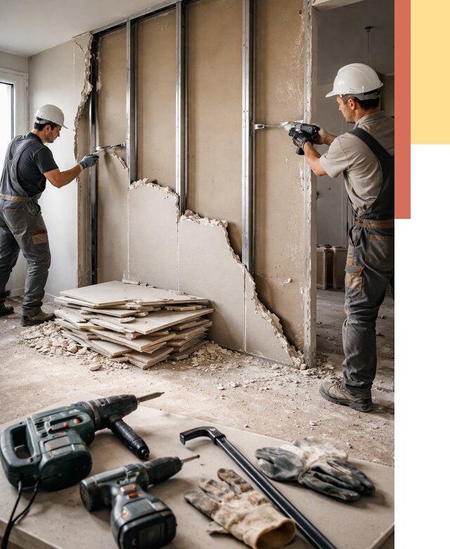 Демонтаж перегородки из гипсокартона в Похвистнево от 1230 руб. быстро и недорого | ОТДЕЛОЧНИК-Пхв