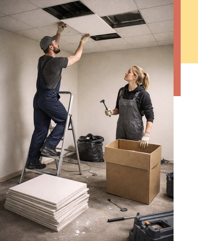 Демонтаж потолочной плитки в Похвистнево от 4613 руб. быстро и недорого | ОТДЕЛОЧНИК-Пхв