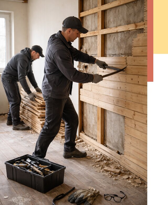 Демонтаж вагонки в Похвистнево от 3896 руб/м2 — быстро и недорого | ОТДЕЛОЧНИК-Пхв