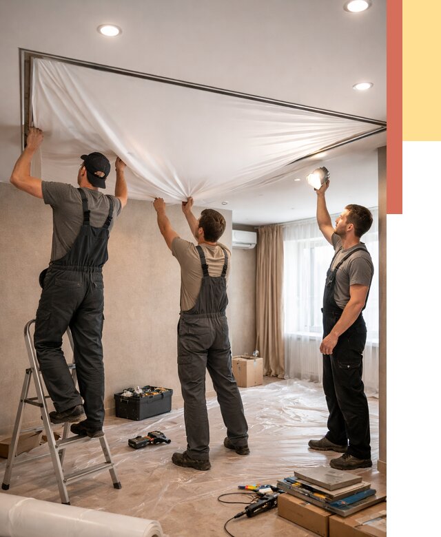 Монтаж ПВХ натяжного потолка в Похвистнево от 3588 руб. под ключ | ОТДЕЛОЧНИК-Пхв