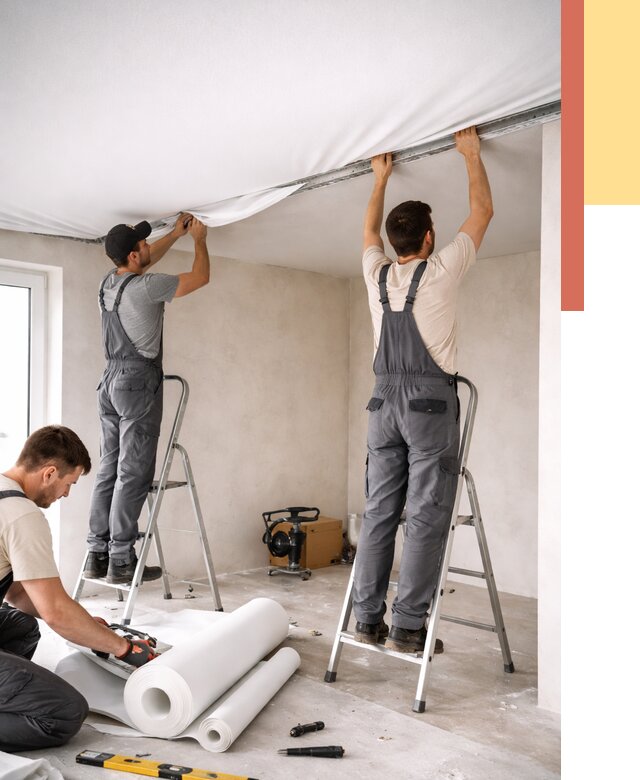 Монтаж тканевого натяжного потолка в Похвистнево от 3588 руб. под ключ | ОТДЕЛОЧНИК-Пхв