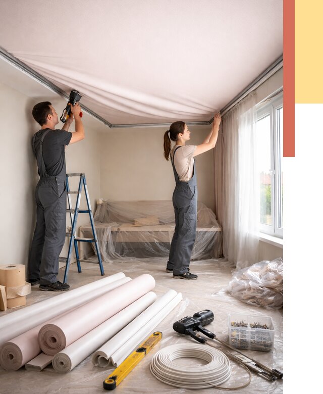 Монтаж цветного натяжного потолка в Похвистнево от 4306 руб/м² — быстро и недорого | ОТДЕЛОЧНИК-Пхв