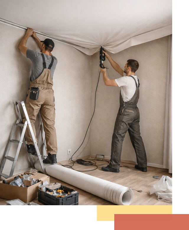 Монтаж цветного натяжного потолка в Похвистнево за один день