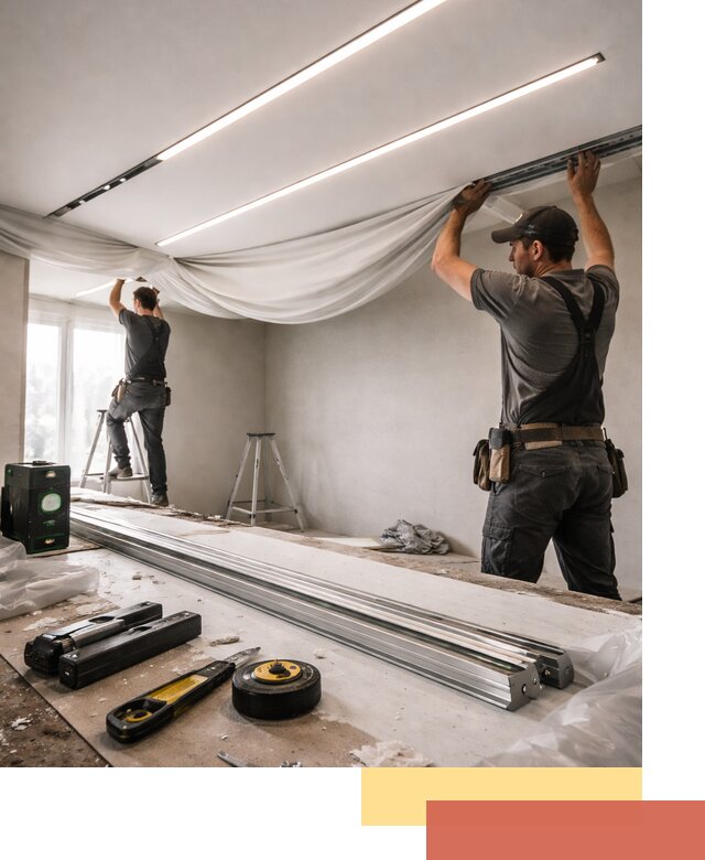 Монтаж натяжных потолков со световыми линиями в Похвистнево