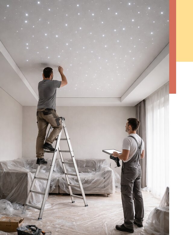 Монтаж натяжного потолка «звездное небо» в Похвистнево от 6664 руб. | ОТДЕЛОЧНИК-Пхв