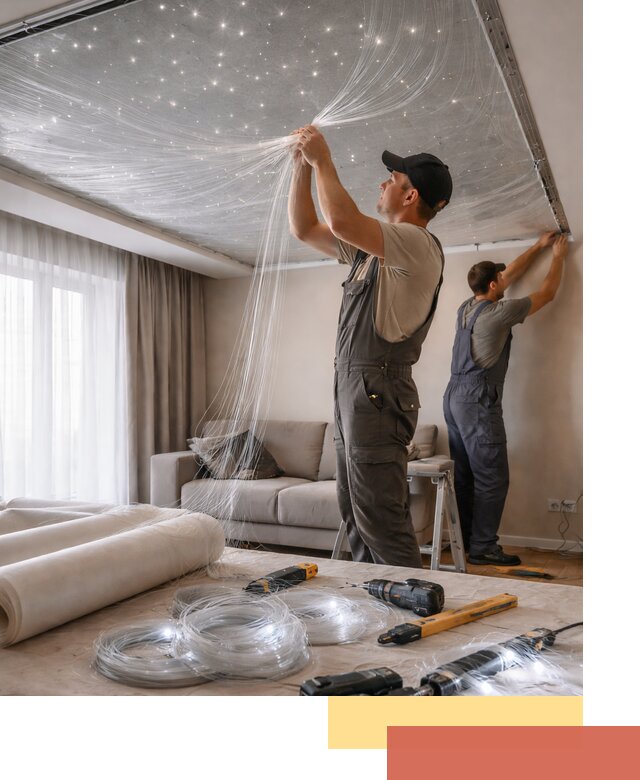 Монтаж натяжного потолка «Звездное небо» в Похвистнево