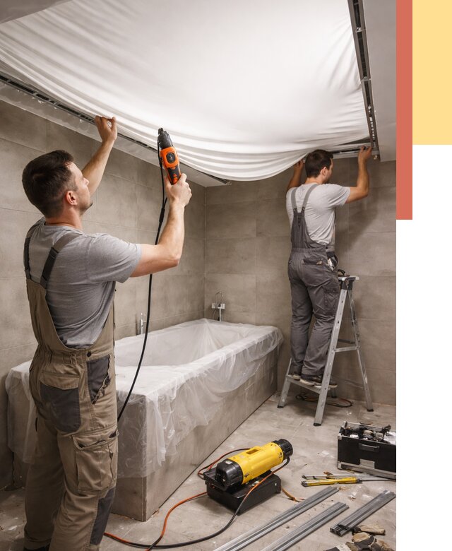 Монтаж натяжного потолка в ванной в Похвистнево от 1230 руб. под ключ | ОТДЕЛОЧНИК-Пхв