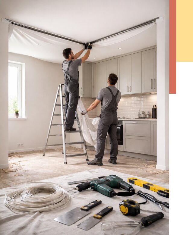 Установка натяжного потолка на кухне в Похвистнево от 2460 руб. | ОТДЕЛОЧНИК-Пхв