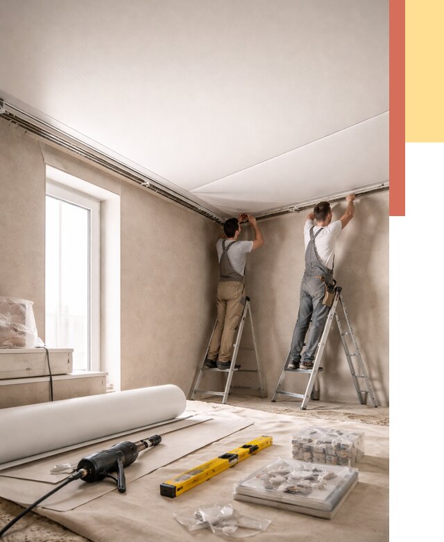 Монтаж натяжного потолка в спальне в Похвистнево от 3896 руб. под ключ | ОТДЕЛОЧНИК-Пхв