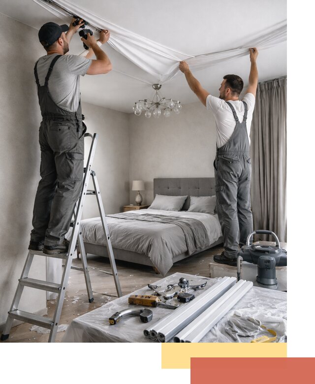 Монтаж натяжного потолка в спальне в Похвистнево