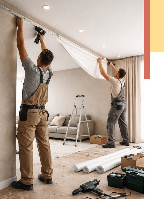 Монтаж натяжного потолка в гостиной в Похвистнево от 564 руб. | ОТДЕЛОЧНИК-Пхв