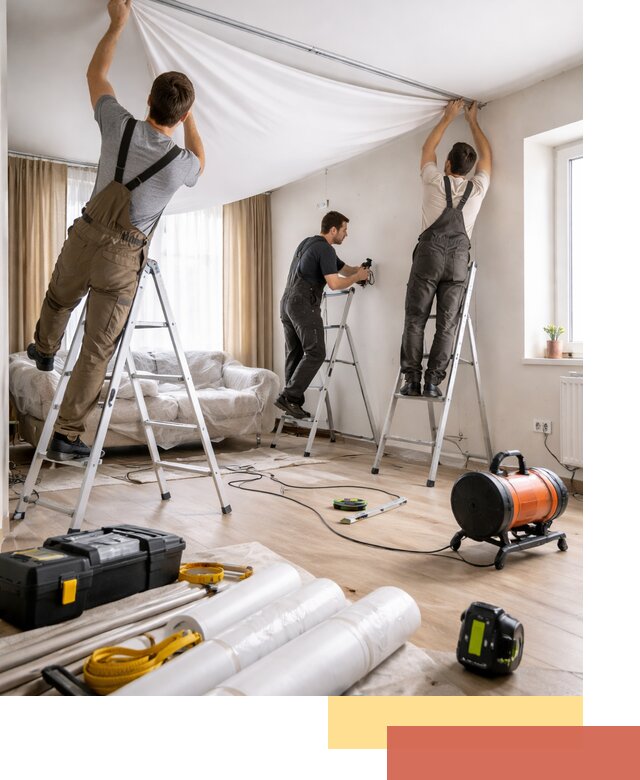 Монтаж натяжного потолка в гостиной в Похвистнево