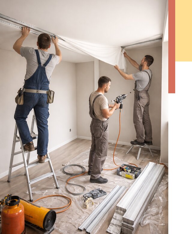 Монтаж натяжного потолка в студии в Похвистнево от 5639 руб. — быстро и недорого | ОТДЕЛОЧНИК-Пхв