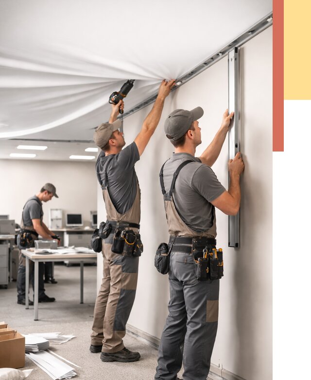 Монтаж натяжного потолка в офисе в Похвистнево от 461 руб/м² — быстро и недорого | ОТДЕЛОЧНИК-Пхв