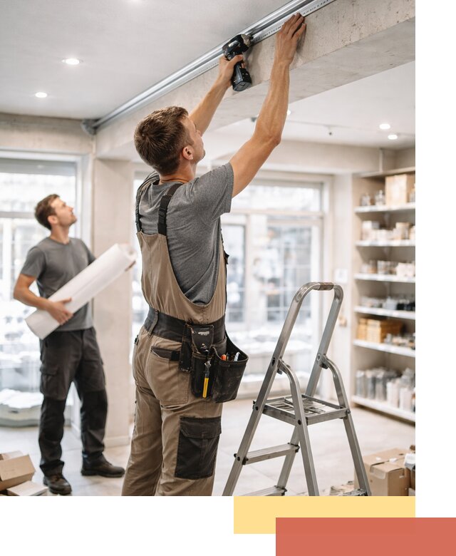 Монтаж натяжных потолков в магазине в Похвистнево