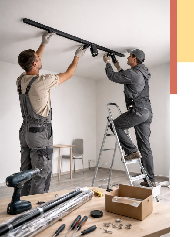 Установка трековых светильников в натяжной потолок в Похвистнево от 4306 руб. | ОТДЕЛОЧНИК-Пхв