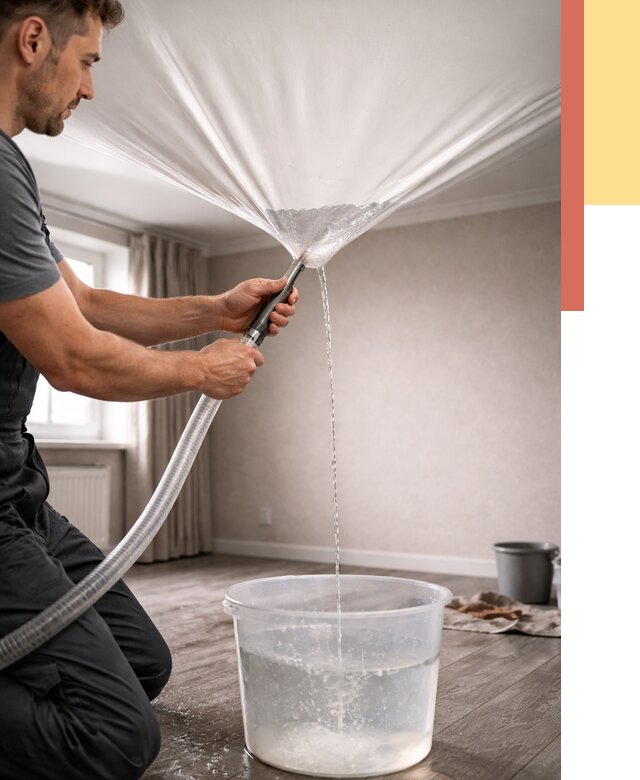 Слив воды с натяжного потолка в Похвистнево от 2563 руб. быстро и недорого | ОТДЕЛОЧНИК-Пхв