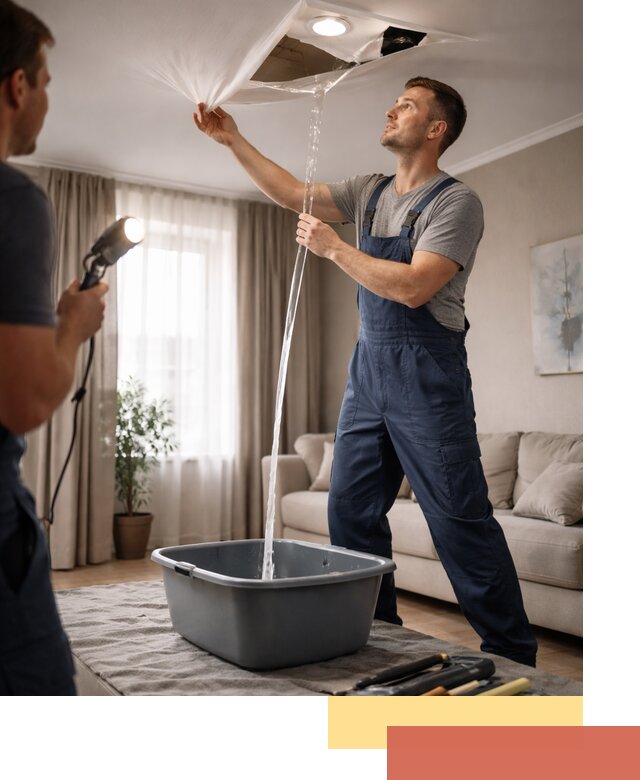 Слив воды с натяжного потолка в Похвистнево быстро и аккуратно